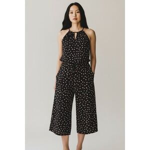 Wisp Petites Black Polka Dot Halter Culotte Jumpsuit resortwear preppy chic 4P